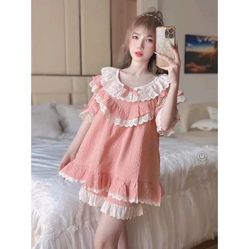 Sét đùi babydoll chấm bi phối ren tiểu thư bigsize chất lụa mát 3