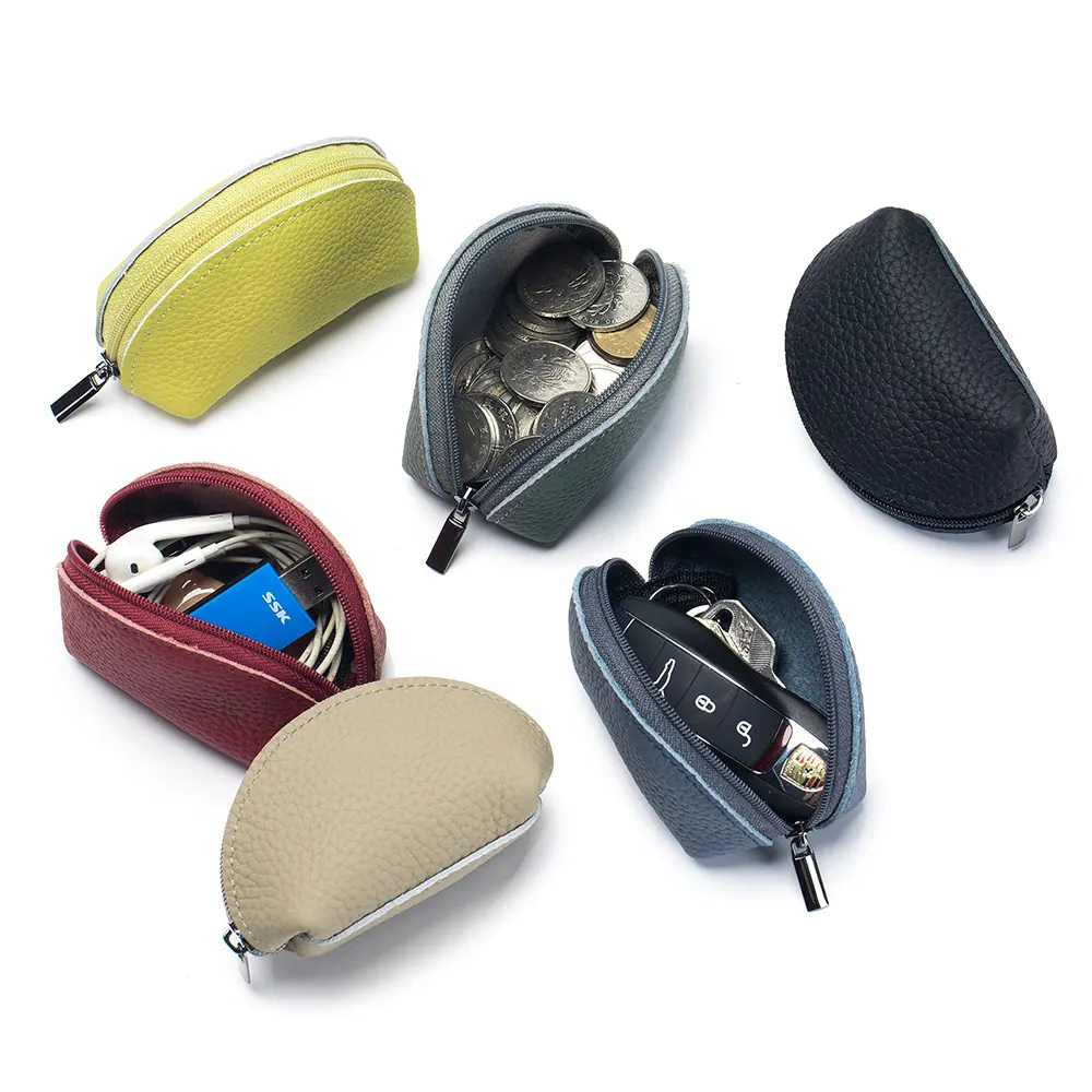 New Simple Mini Coin Purse Cowhide Small Key Case Women's Genuine Leather Made Korean Zipper Coin Earphone Bag