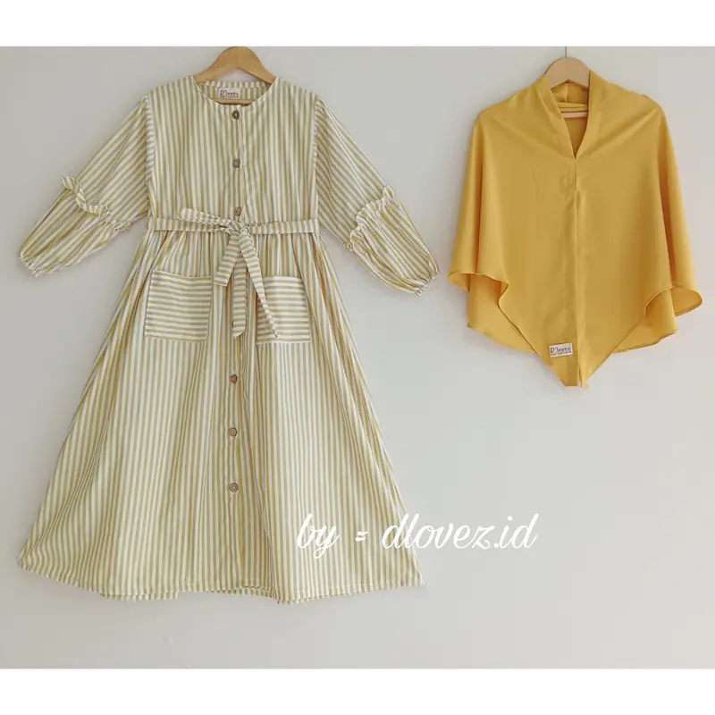 Gamis Anak 1-14 Tahun Set Gamis Anak Larissa Gamis Motif Salur Cantik Dress Katun Muslim Nyaman Panjang Kancing Rayon Baju Instan Setelan Simple 1