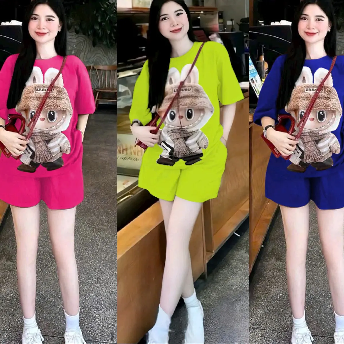 SET THUN THỂ THAO NGẮN COTTON IN PETH HÌNH LABABU SIÊU HÓT SLBB02