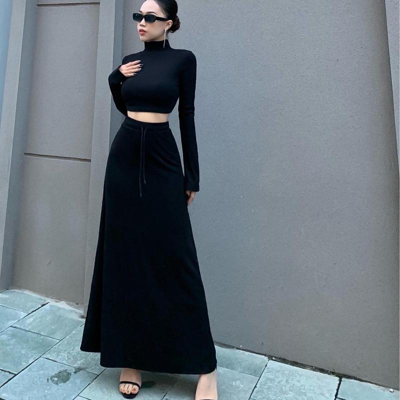 Chân Váy hàng thiết kế Dáng dài có Dây rút-MS022 Nữ Khuy