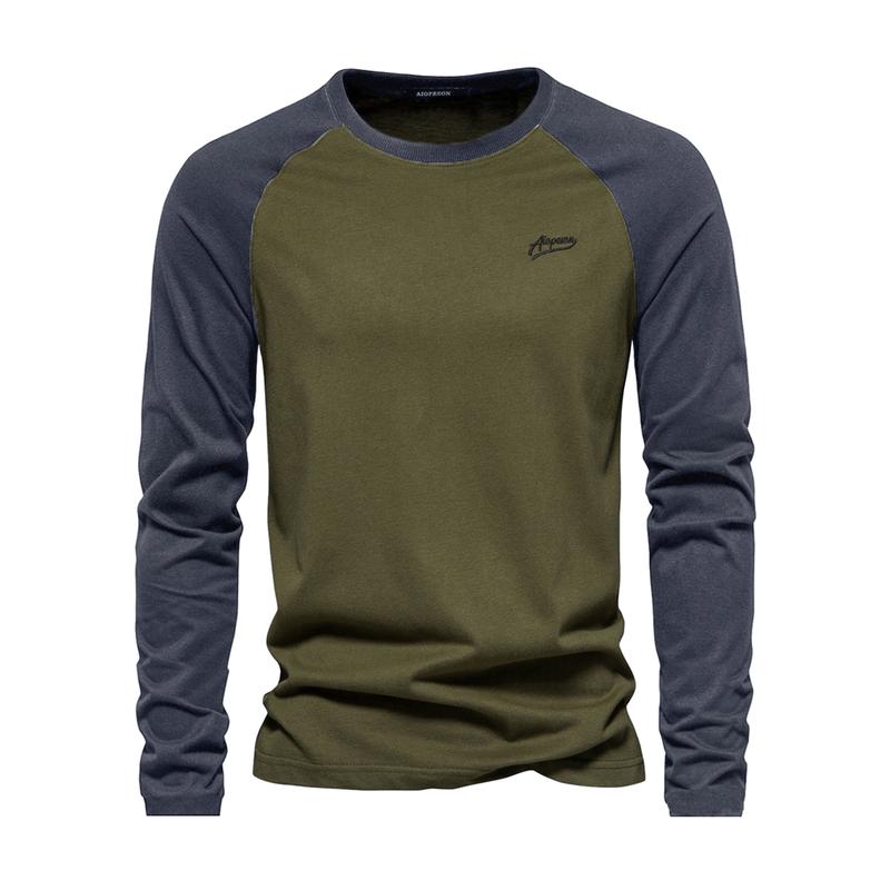 Áo Thun Raglan Dành Cho Nam Giới, Tay Áo Dài, Cổ Tròn, Thiết Kế Chắp Vá, Màu Sắc, Dáng Rộng Vừa Vặn, Vòng Bít Co Giãn, Thoáng Khí, Phong Cách Thường Ngày Áo Chui Đầu 4