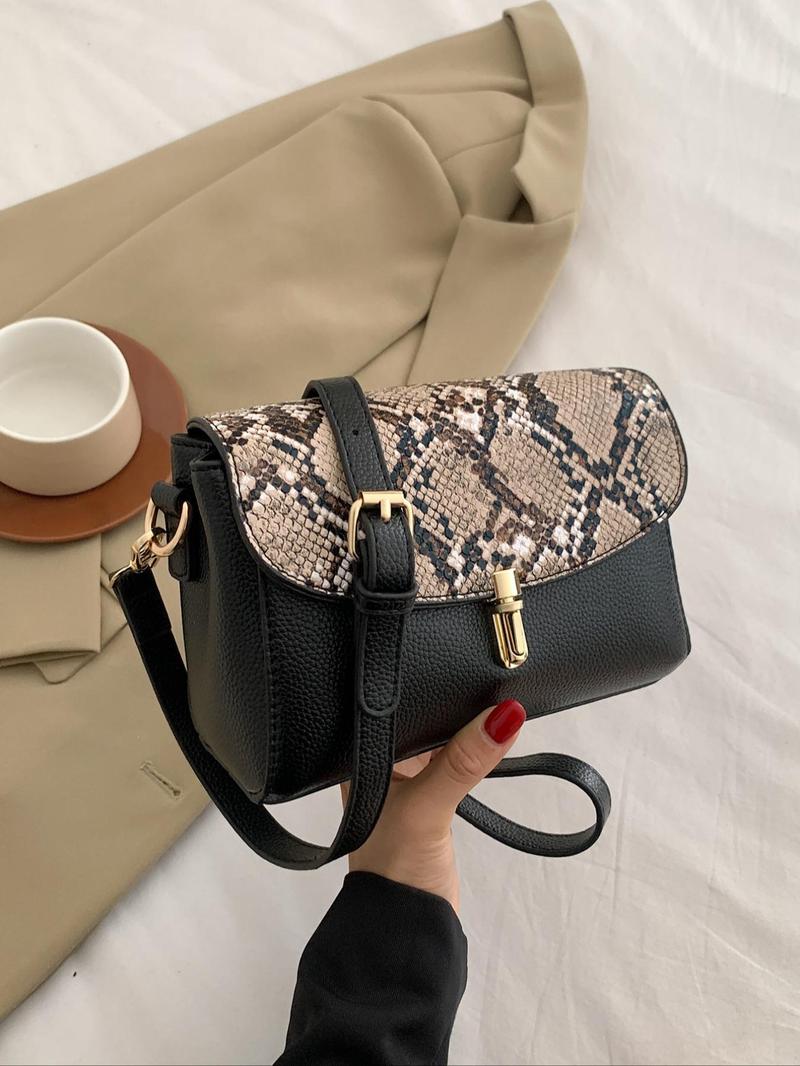 Product Introduction of Fashionable Snakeskin Print PU Leather Crossbody Bag, Casual Versatile Shoulder Bag for Women, Trendy All-match Commuter Bag for Daily Used 1