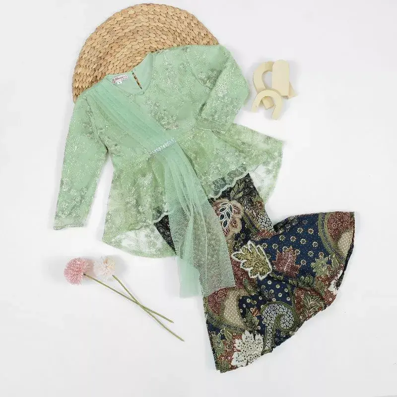 Baju Setelan Kebaya Anak Perempuan Modern Slendang Rok Duyung Acara Wisuda Kondangan TK SD SMP rok duyung Usia 4-14 Tahun Fashion