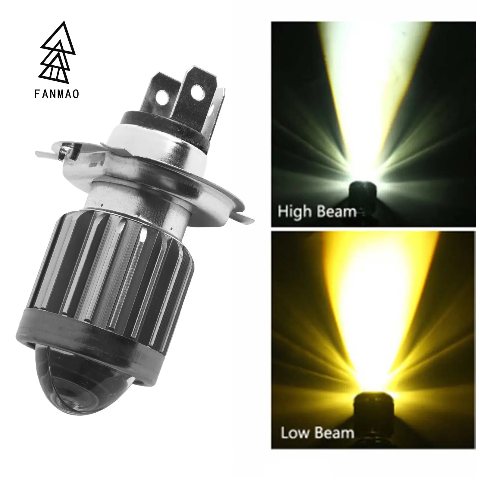 FANMAODZ 1Pcs H4 LED Motorcycle Headlight Bulbs Fog Lamp 360 Degree White 6000K High Beam/Yellow 3000K LOW Beam 12W【Ready Stock】