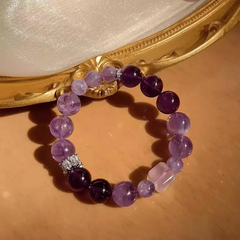 Vòng Tay Đính Cườm, Thiết Kế Mơ Ước Màu Tím, Đá Amethyst, Hổ Mắt, Vòng Tay Hoa Hồng 3