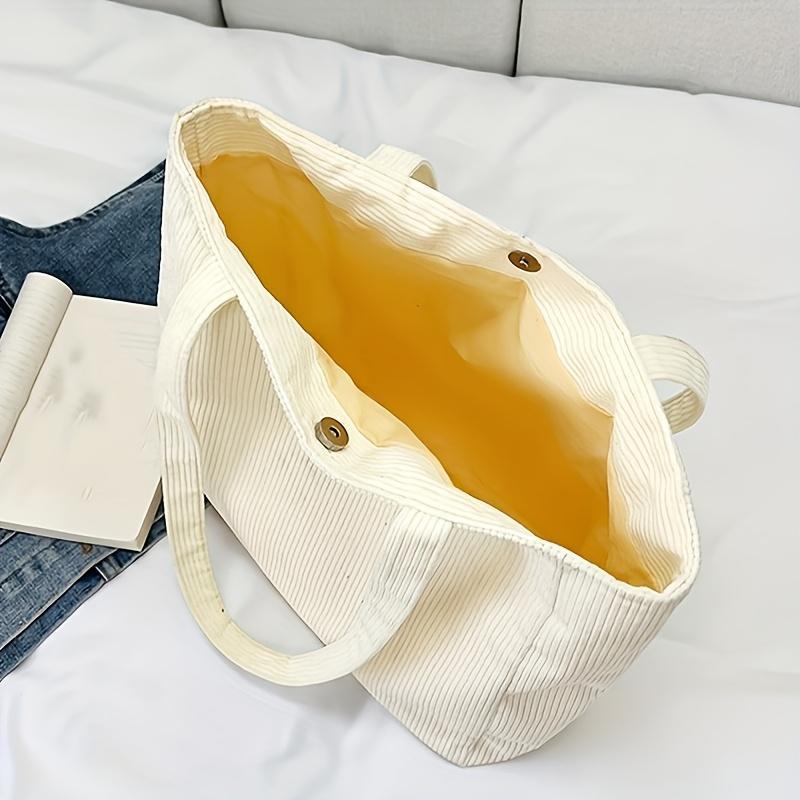 Product Introduction of Streamlined Charms 1pc Women's Corduroy Shoulder Tote Bag - Solid Color, Spacious & Artsy Casual Design. Buckle Closure, Polyester Lined, Perfect For Travel & A Thoughtful Gift 6