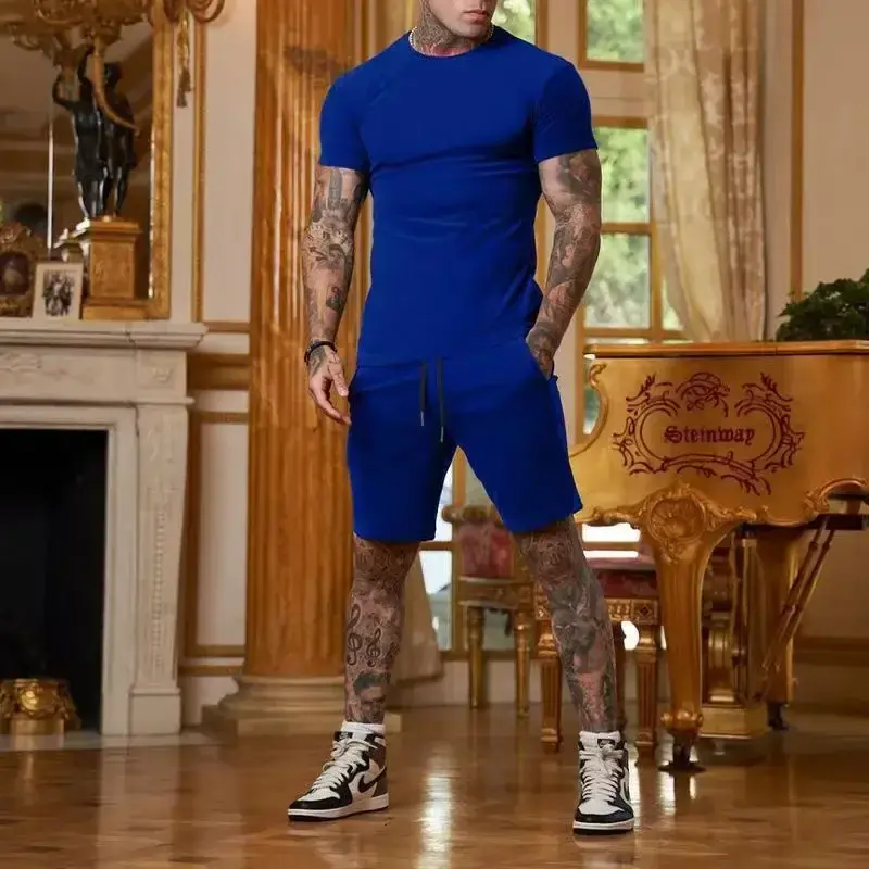 2025 Fashionable And Casual Summer Outdoor Sports Suit Men's Breathable T-shirt Shorts Casual And Fashionable Two-piece Set 5
