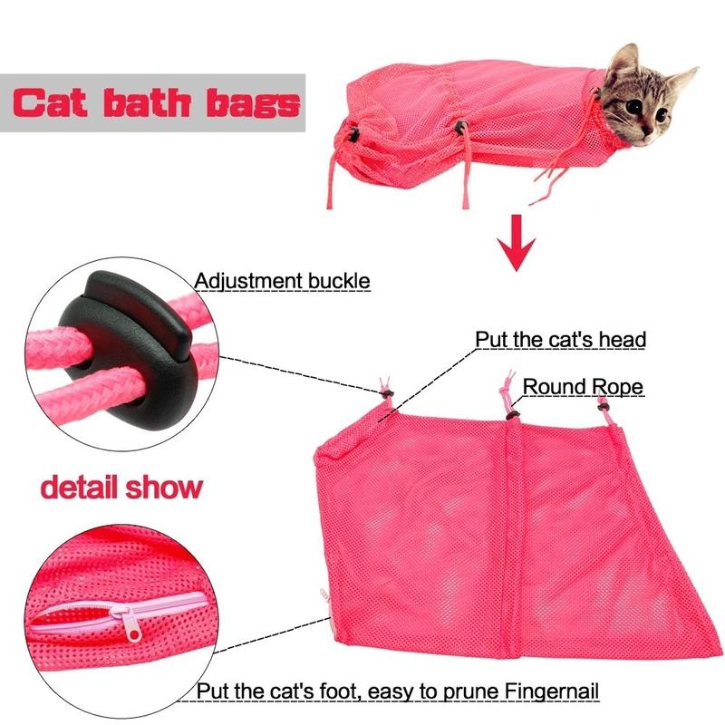 Multi-Functional Pet Cat Mesh Grooming Restraint Bag For Bath Nails Cutting Cleaning 2