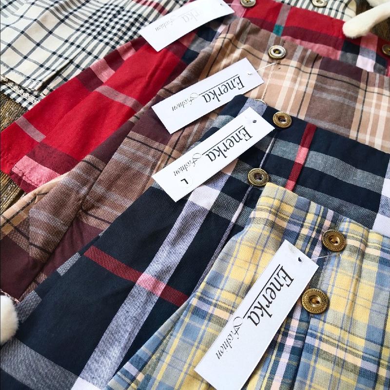 Rok anak katun motif kotak -lipit depan variasi kancing 4