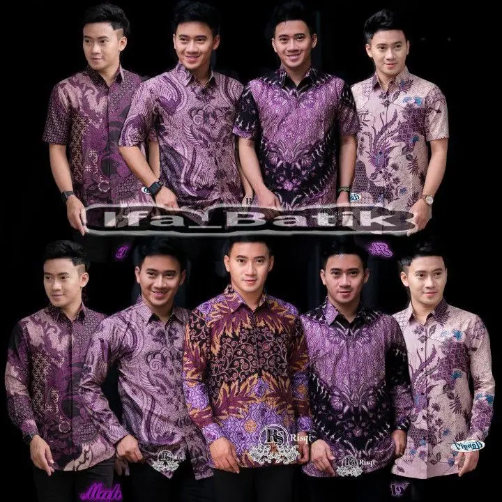 Kemeja Batik Pria Warna Ungu Modern Lengan Panjang Casual Modis Trendy Masa Kini