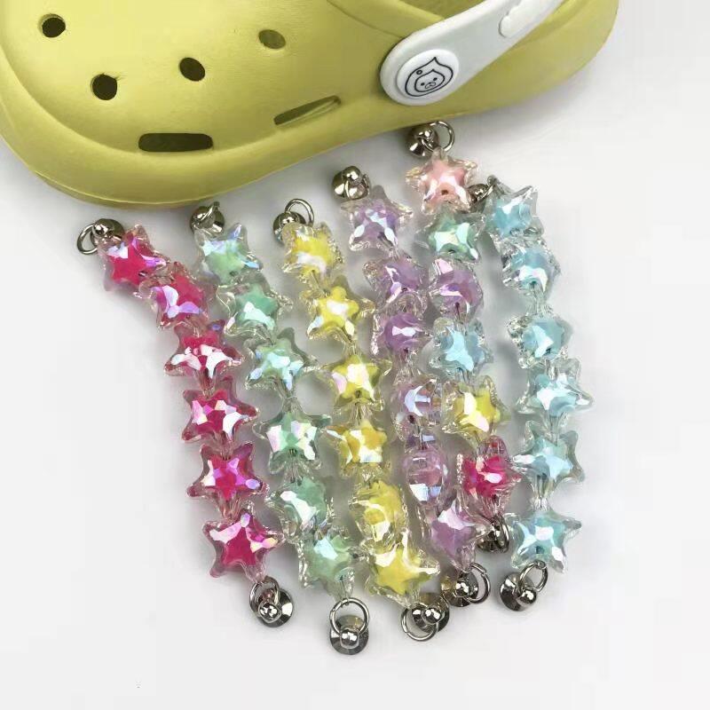 Product Introduction of Jibbitz Charms Shoes Decoration Accessories Shoes Light Color 13cm Pearl Chain Acrylic Star Chain Button for Hole Rubber Shoes 15