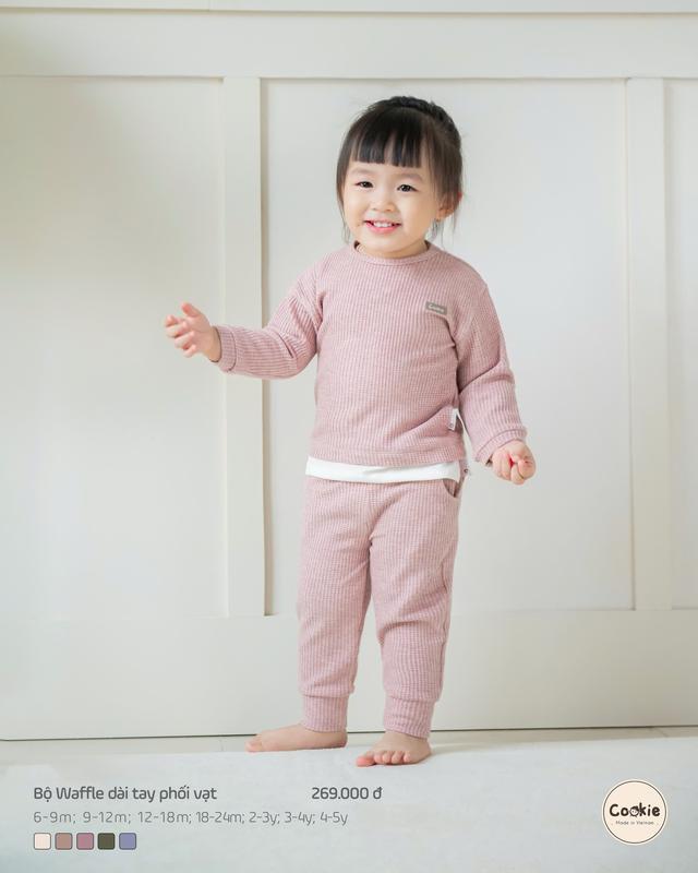 Bộ Quần Áo Dài  Cookie Nỉ Len Waffle Phối Vạt Cho Bé Size Từ 6-9M Đến 4-5Y, Chất Nỉ Len Dày, Bộ Thu Đông quanao  daitay chobe Polo