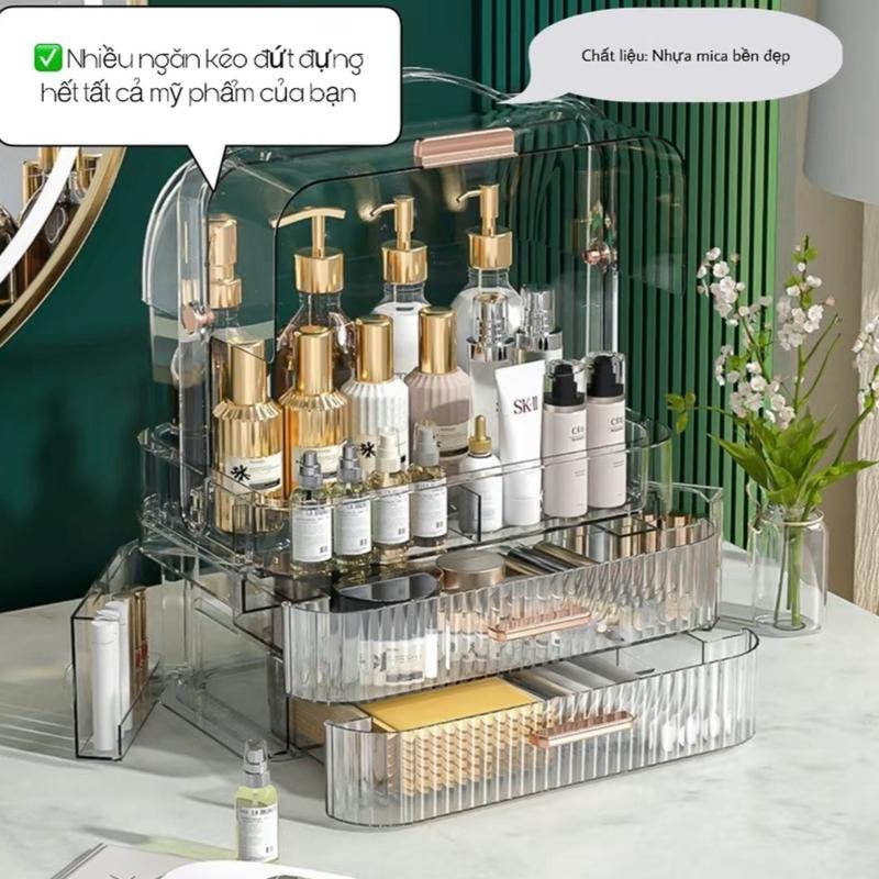 Hộp,Tủ Đựng Mỹ Phẩm Trong Suốt có quai xách nhiều ngăn kéo có nắp đậy chống bụi nhựa  cao cấp