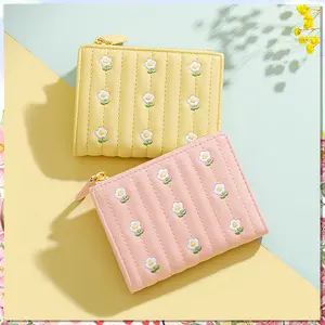 Dompet wanita motif bunga lucu dengan slot foto multifungsi, slot uang kertas, dan 7 slot kartu