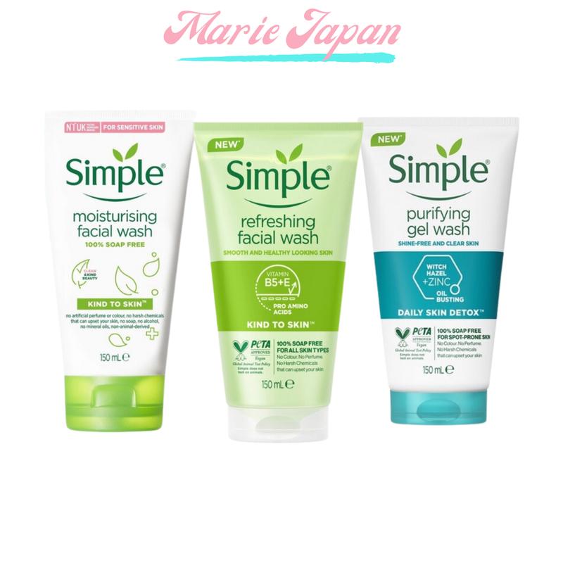 Sữa Rửa Mặt Simple Cleansing Dưỡng Da Cho Da Nhạy Cảm Kind To Skin Refreshing Facial Wash 150ml Chính Hãng- Gel Rửa Mặt Nữ Skincare Women