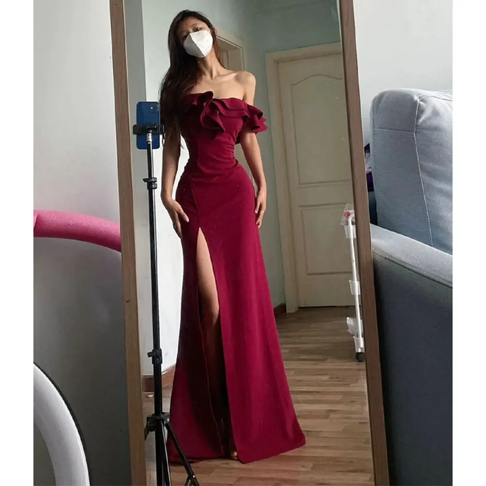 Váy Dự Tiệc, Thanh Lịch, Dành Cho Phụ Nữ Trưởng Thành, Trễ Vai, Thời Trang, Eo Xẻ Tà, Hông Vừa Vặn, Đuôi Cá, Phong Cách Pháp, Quý Cô Thích Hợp