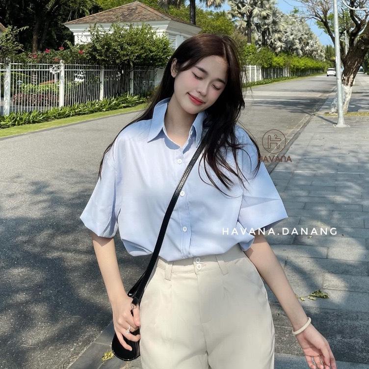 Áo sơ mi nữ tay ngắn form rộng freesize nhiều màu phong cách ullzang HAVANA AO126
