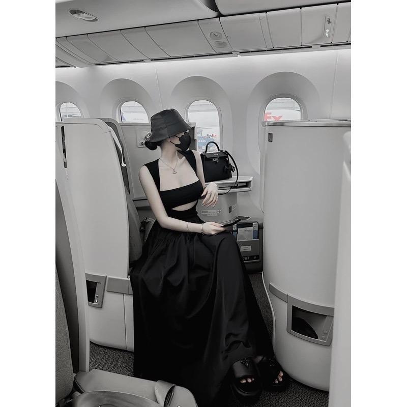 Đầm maxi kèm áo quây ( dài 1m3 )  chất thun tăm  chất tăm lạnh