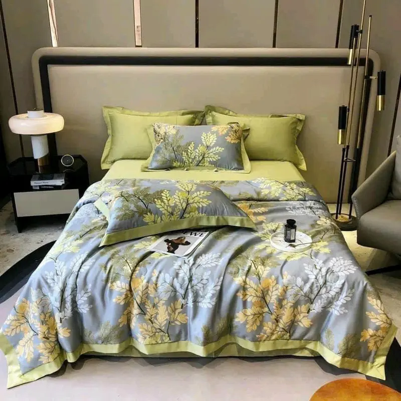 bộ 5 món ga gối lụa thái cao cấp mềm mại thoáng mát. gồm 1 ga, 2 vỏ gối ,1 vỏ ôm,1 chăn( ga đã đc bo chun) bộ  chăn 4