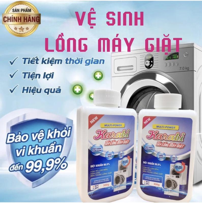 Combo 2 Hộp Vệ Sinh Tẩy Lồng Máy Giặt Cao Cấp KARABI 300Gr giúp làm sạch cặn bẩn hiệu quả, an toàn, sử dụng được cho mọi loại máy giặt lồng ngang và lồng đứng - Hộp 300Gr vê  vệ
