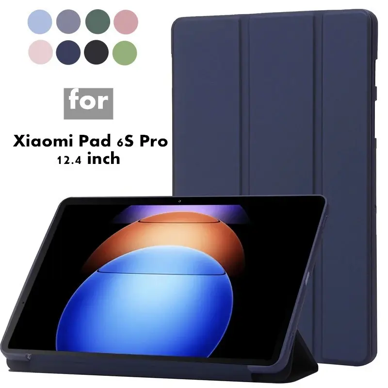 For Xiaomi pad 6s pad6s pro case 12.4 inch trifold Pu leaher soft rear bracket tablet Funda for Xiaomi pad 6S pro 12.4 inch 2024 case