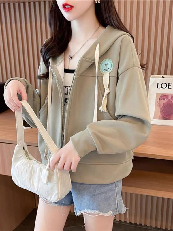 ÁO KHOÁC NỈ THUÊ HÌNH MẶT CƯỜI PHỐI KIỂU DÂY THÒNG LẠ LÙNG XINH XẮN Nữ Women Top Hoodie Có Túi Nâu 1