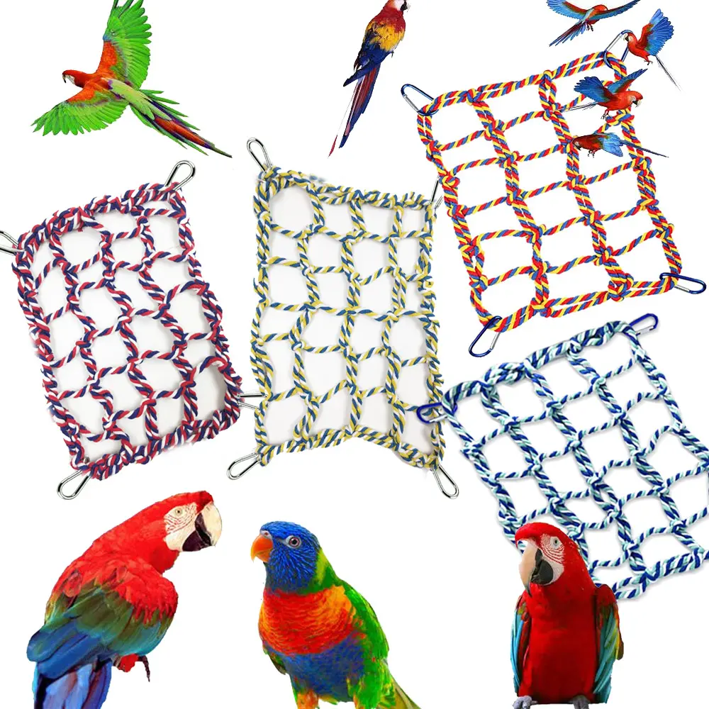 Parrot Colorful Woven Climbing Net, Parrot Bird Toy Hamster Squirrel Hammock Net