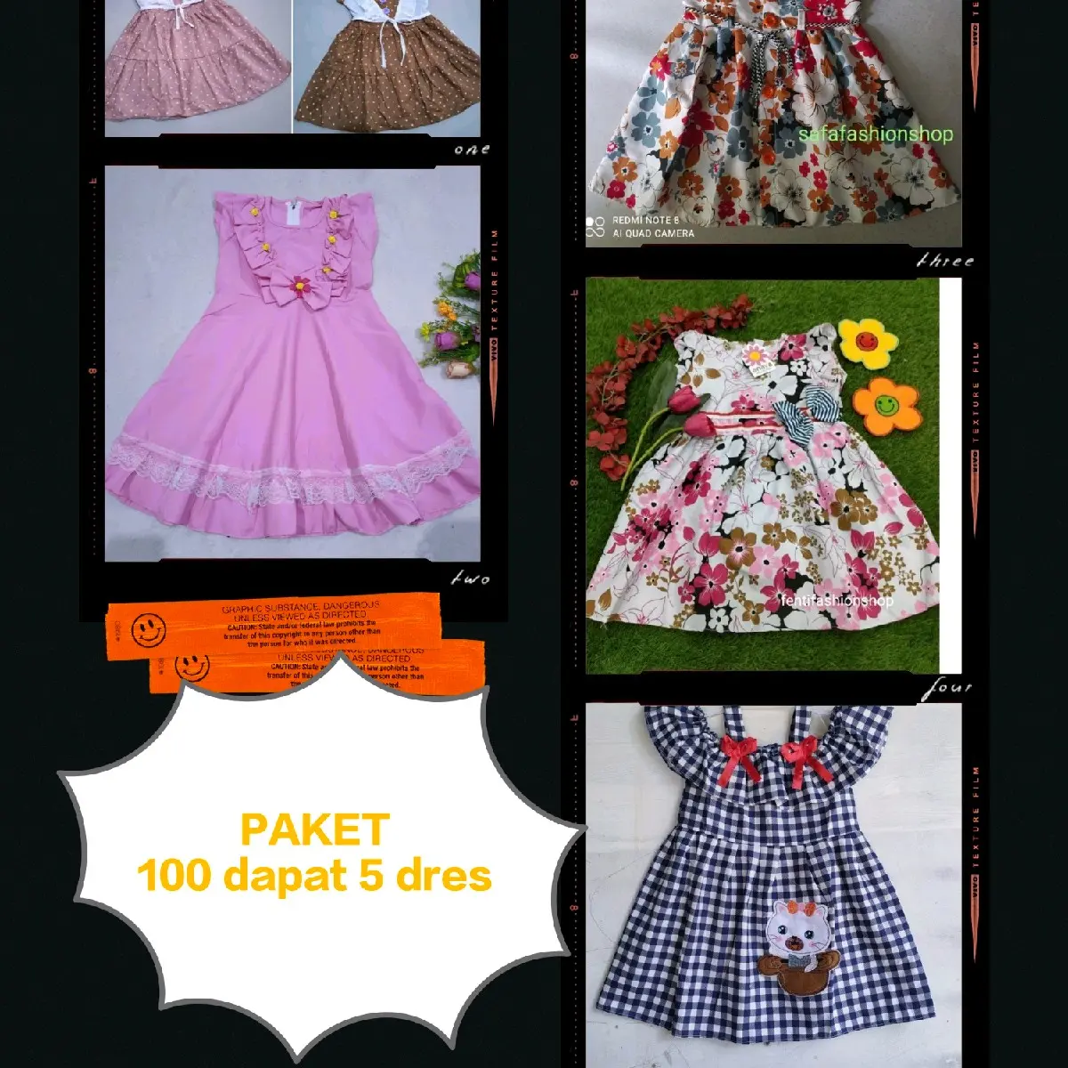 Paket 100 dapat 5 dres usia 0 sampai 3 th Perempuan Gaun