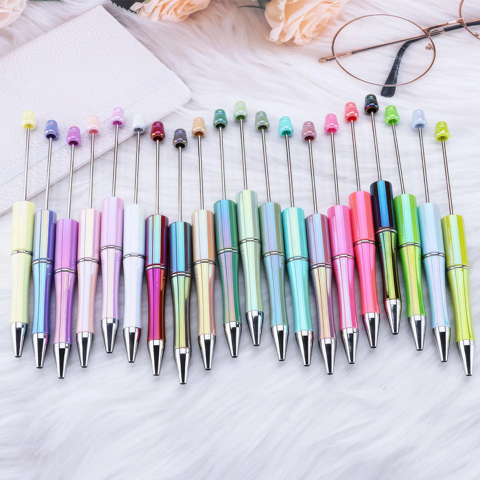 Random Color Beaded Pen Set, 5 Counts/set Gradient Color Beaded Pen, DIY Handmade Beaded Pen, Writing Pen for Students, Office Stationery & Supplies