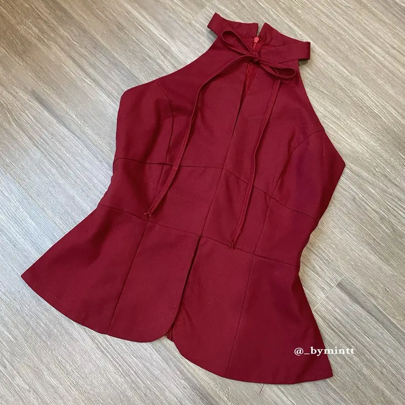 LUNA TOP | Áo yếm linen cổ tàu cách tân phong cách thanh lịch, sang trọng | By Mintt 3