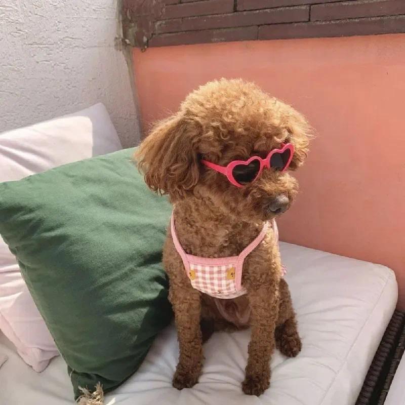 Kính râm cho chó cưng và mèo, thiết kế trái tim đáng yêu, thích hợp cho chó và mèo, cũng cho Yorkie, phụ kiện trang trí lông thú cưng, đạo cụ ảnh 2