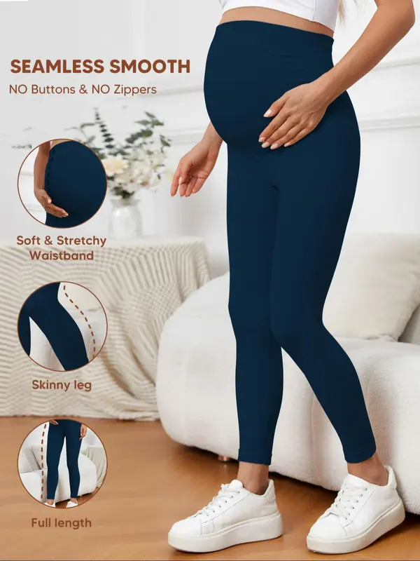 Women's Minimalist Solid Maternity Leggings, Pregnancy Plain High Waist Skinny Pants, Seamless Leggings for Daily Wear, Fashion Casual Maternity Pregnancy Bottoms for Women Lady, Pregnancy Clothes, Maternity Clothing 8