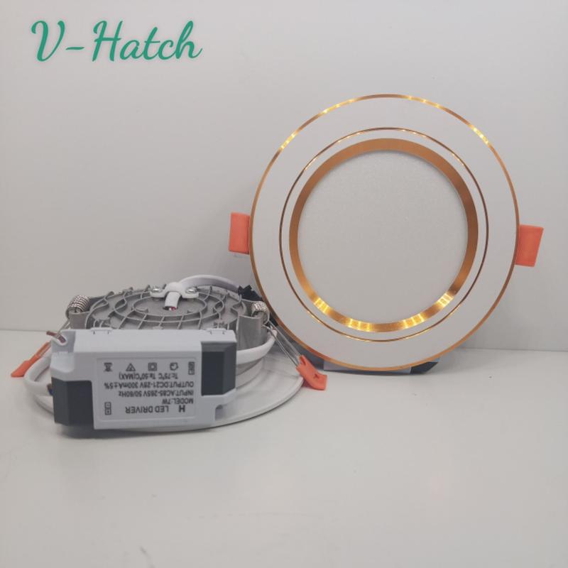(Nguồn rời) Combo 10-20 cái đèn âm trần 7w lỗ 90mm viền vàng, viền bạc
