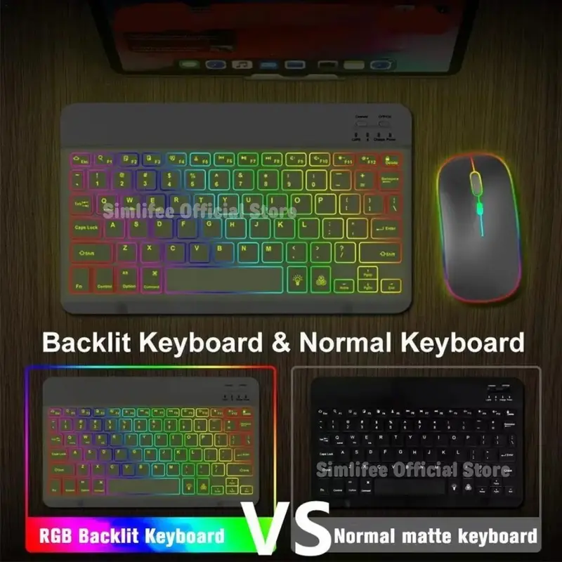 10 Inch Backlit Backlight Wireless Keyboard and Mouse Bluetooth LED Colorful For iPad Laptop Android Iphone 7
