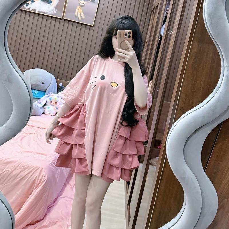TBB Đầm Babydoll Thun Cotton In Hình Mèo Dễ Thương. Đầm Mặc Thường Ngày. 7