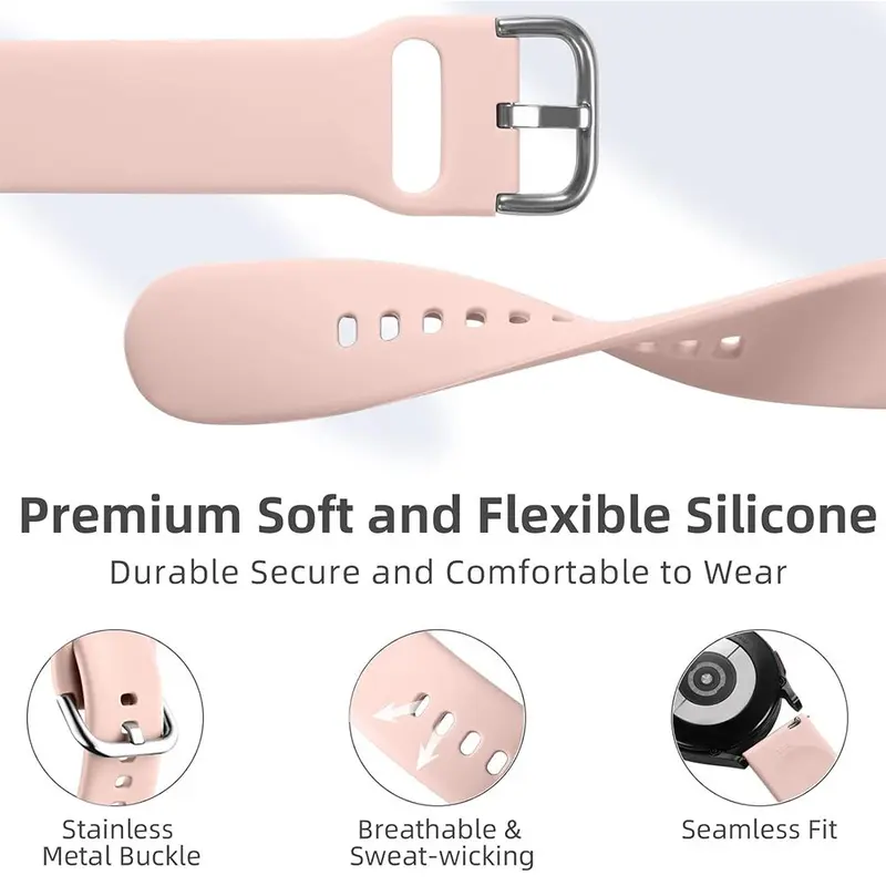 Soft Silicone Watch Band (Band Only), Adjustable Watch Band for Samsung Galaxy Watch 7/6/5/4 40mm 44mm/Watch 6 Classic 43mm 47mm/Watch 5 Pro 45mm/Active 2, Wearable 5
