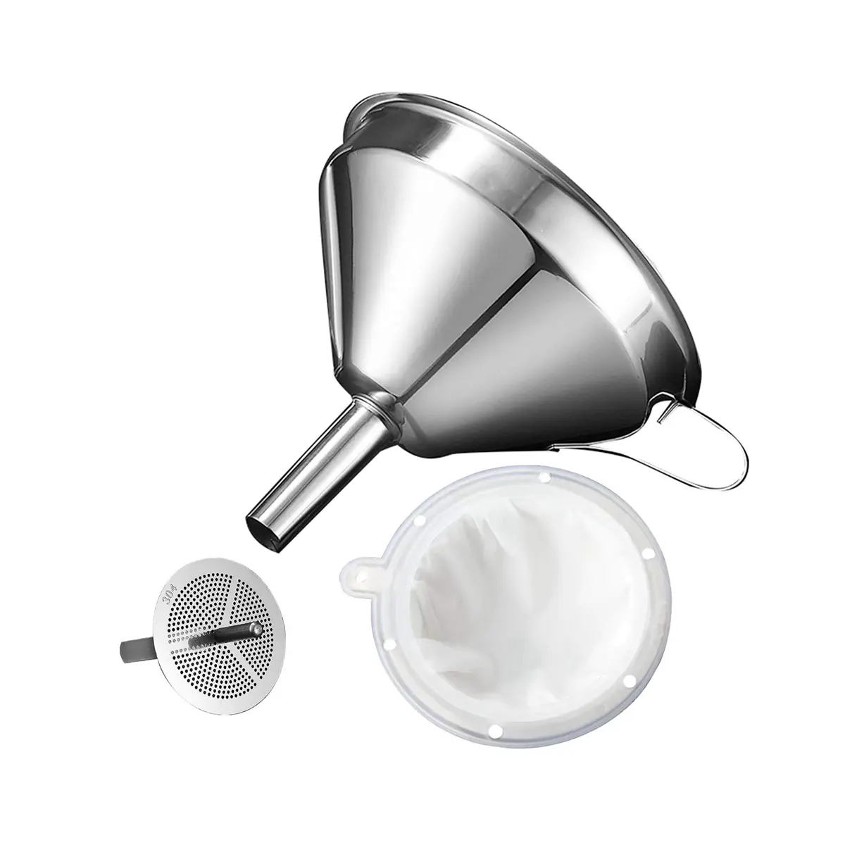 Phễu Nhà Bếp Bằng Thép Không Gỉ 5.1 Inch, 304, Với 200 Lưới Lọc Thực Phẩm, Bộ Lọc Để Chuyển Chất Lỏng, Dầu, Làm Mứt