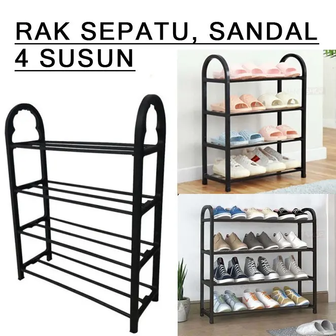 Rak Sepatu Sandal 4 Susun Bahan Plastik Portable Penyimpanan Serbaguna