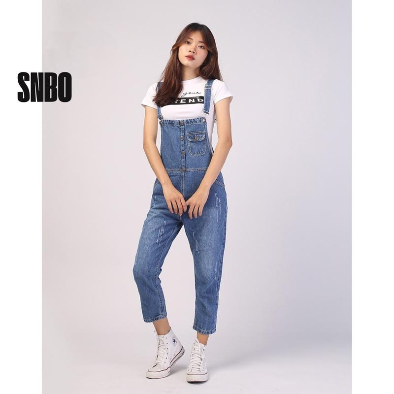 Quần yếm trơn jeans nữ dài cơ bản 5 cúc SNBO chất vải jeans mềm mịn phong cách trẻ trung hàn quốc MÃ YJ012 5