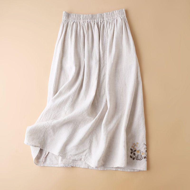 Product Introduction of Váy Thêu, Chất Liệu Cotton Và Vải Lanh, Kiểu Xếp Ly Váy xòe Cạp Cao Co Giãn Nửa Mỏng Và Dáng Rộng Rãi, Váy Chữ A Thường Ngày Nghệ Thuật, Phong Cách 2024 4