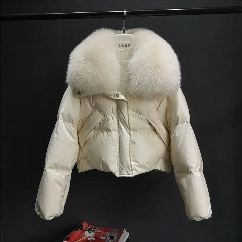 2024 New Imitation Fox Fur Collar down Jacket Women's Short Coat Small Fur Integrated Parka