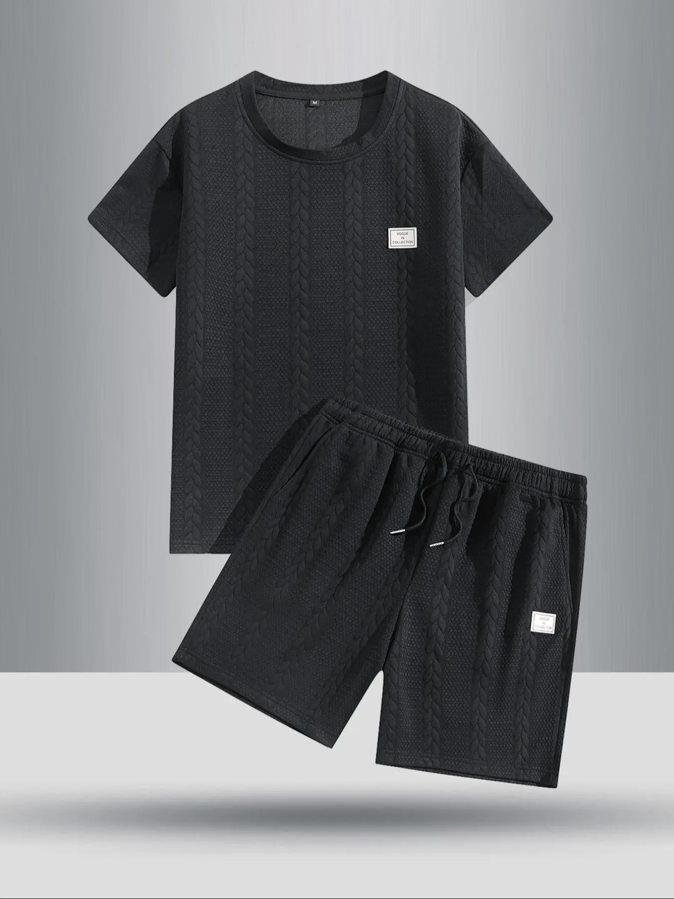 Two-Piece Set Men's Solid Short Sleeve Tee & Drawstring Waist Shorts Set, Regular Fit Casual Round Neck T-shirt & Track Shorts, Summer Clothes Set for Men