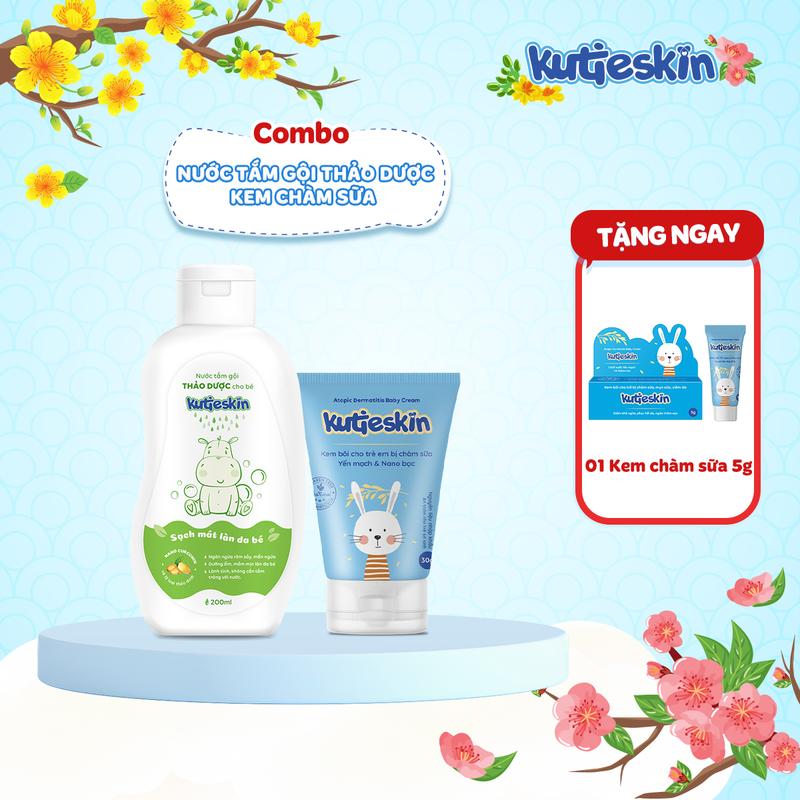 Kutieskin - Bộ đôi kem chàm sữa và nước tắm gội thảo dược - KKC01+STK01