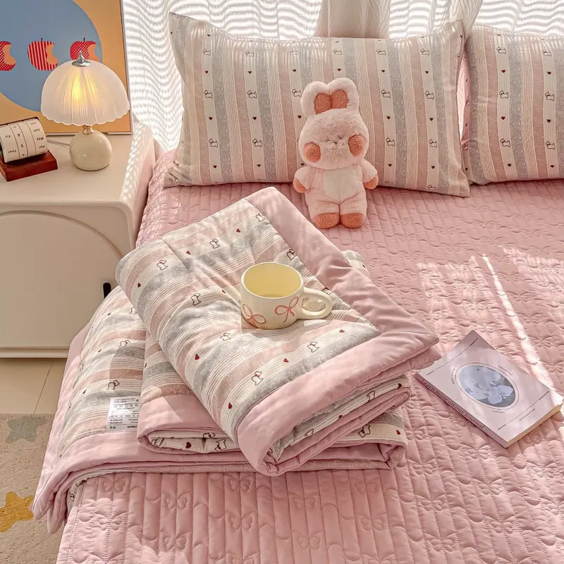 Bộ ga gối cotton đũi Hàn 4 món ga trần bông, set 4 món đũi chăn hè ga trần bông hàng nhập khẩu cao cấp nhập khẩu