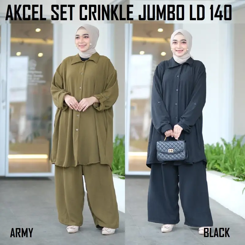 SET WANITA CRINKLE JUMBO LD 140 MUAT BESAR 120 KG 5L GEMUK SUPER NYAMAN Polos 5