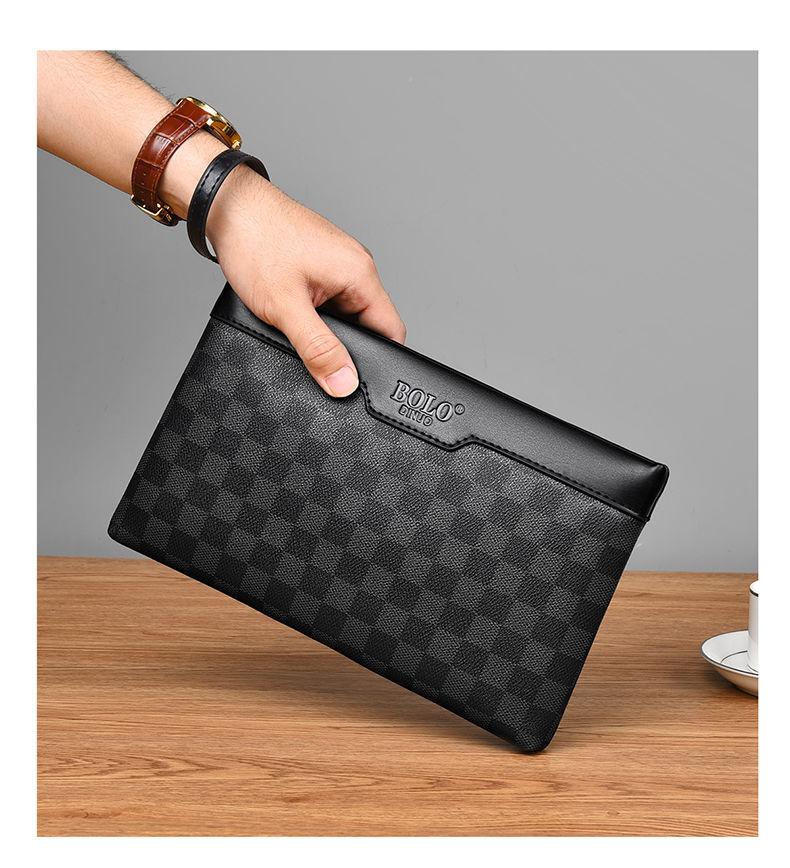 Product Introduction of Men's Handbag New Fashion Plaid Business Large Capacity Casual Envelope Men's Clutch 19