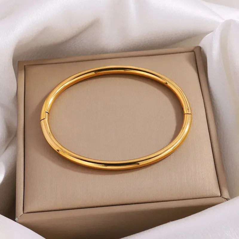 women waterproof stainless steel bracelet smooth open metal bangle jewelry gift