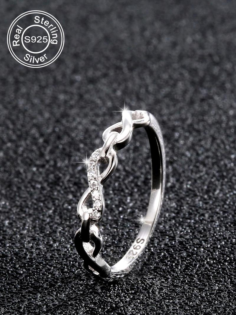 Product Introduction of 925 Sterling Silver Fashion Chain Decorated Rhinestones Decor Ring for Women & Girls, New Fashion Jewelry for Party, Trendy All-match & Exquisite Jewelry for Gift 1