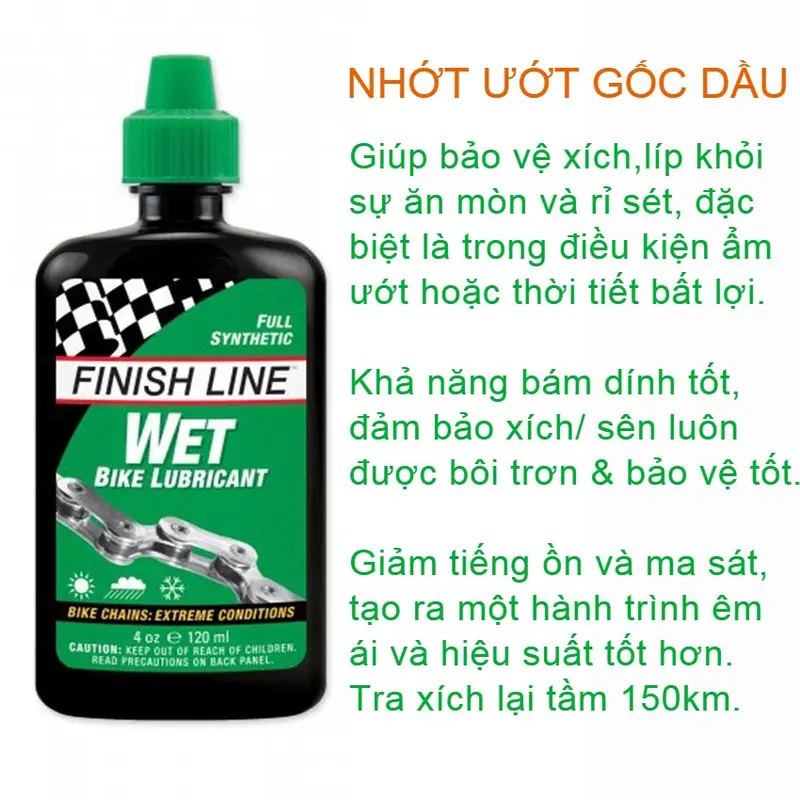 [Bác sĩ Xe Đạp] Dầu Tra Sên/Xích Xe Đạp Finish Line 120Ml(Nhiều Loại) Dành Cho Tất Cả Các Dòng Xe Đạp MTB Touring City Bike Giúp Cải Thiện Bộ Truyền Động Êm Mượt Hơn Với Thành Phần TeFlon, Ceramic, Ít Bám Bụi Cho Thời Tiết Ước Khô, Khắt Nghiệt 3